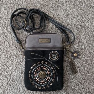 Chala Dark Brown Embellished Suede Crossbody Bag